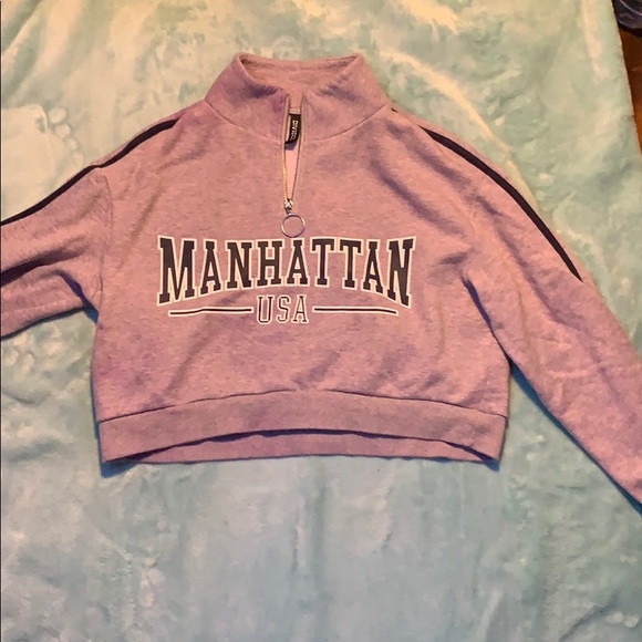 manhattan logo cropped quarter zip sweater. - Picture 1 of 2